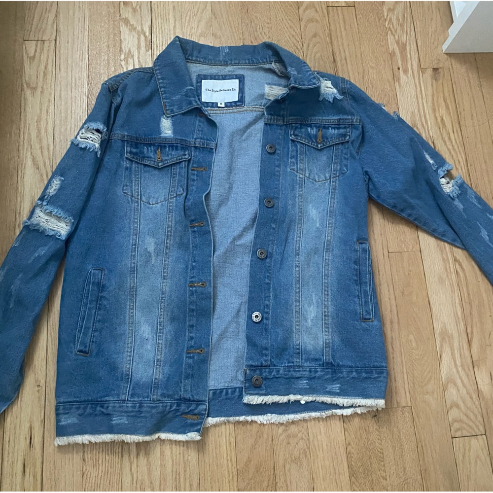Denim jacket with Red and White Art on Back